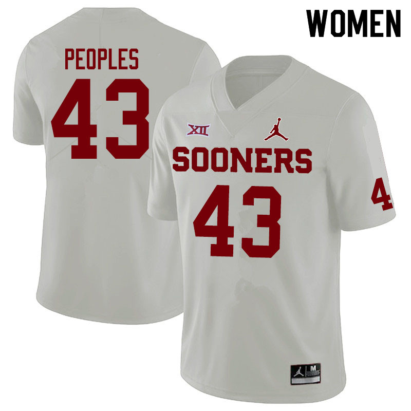 Jordan Brand Women #43 Ryan Peoples Oklahoma Sooners College Football Jerseys Sale-White - Click Image to Close
